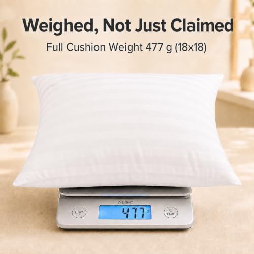 Image of Cloth Fusion Microfiber Sofa Cushion Fillers, White, 18x18 inch, Set of 2 | Satin Striped Soft Cushion, 18 inch x 18 inch Pillow For Sofa, hypoallergenic, Hollow microfibre fill, Fluffs Up in 24 Hrs