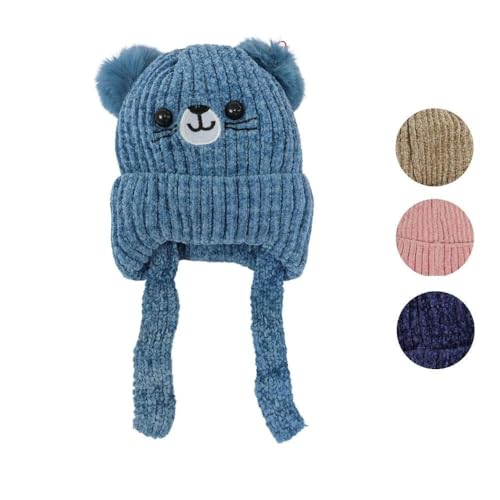 Gorro Touca Urso Infantil com Pompom Para Meninos e Meninas Com Forro de Pelinho Para Inverno (BR, A