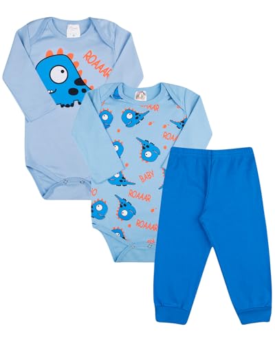 Kit Roupa de Bebê 18 Peças Body Estampado Manga Longa e Calça Mijão Algodão Menino (P)