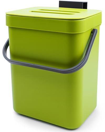 Kitchen Waste Bin with Hooks, Indoor Kitchen Sealed Under Sink for Kitchen, Food Waste Bin for Countertop (Green, 3L)