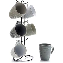 Elama Tahitian Waves 6 Piece 12 oz Mug Set in Assorted Tones with Complimentary Stand