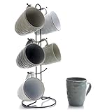 Elama Tahitian Waves 6 Piece 12 oz Mug Set in Assorted Tones with Complimentary Stand