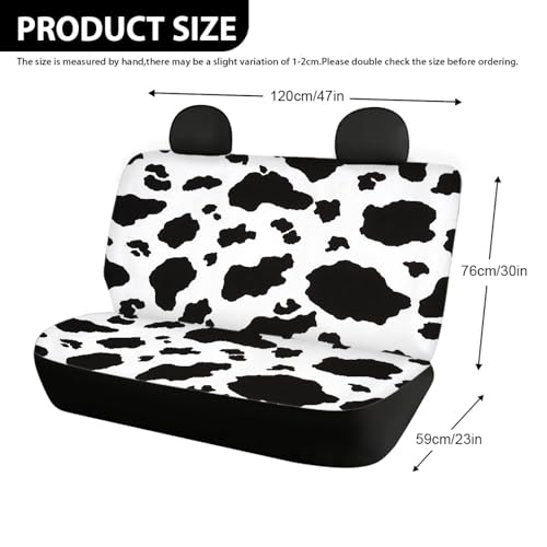 Dreaweet Cow Print Car Rear Seat Covers White & Black Auto Back Seat Protector Decoration Non-Slip Mat Flat Cloth Vehicles Rear Bench Cover Gift for Women Men