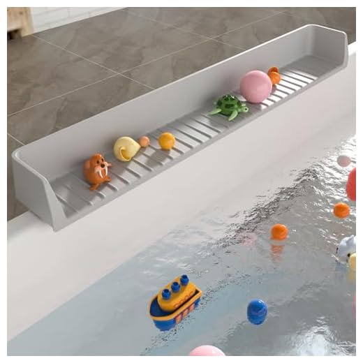 Aqqwxyq Longer Bathtub Splash Guard for Tub Kids, Bathtub Water Guards Play Shelf for Bathing, Toy Tray Caddy Holder for Tub, Silicone Tub Splash Guard Prevent Water Spills in Bathroom (2.6FT, Grey)