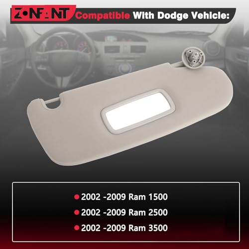 ZONFANT Grey Right Passenger Side Sun Visor Without Sunroof Compatible with Dodge Vehicle 2002 2003 2004 2005 2006 2007 2008 2009 Ram 1500 2500 3500, Replace#1CT18TL2AA by ZONFANT - Image 3