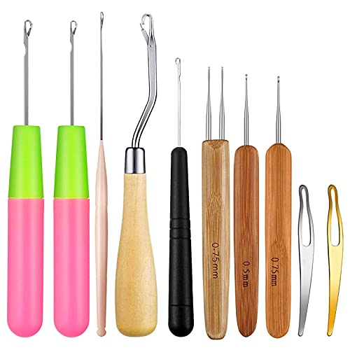 VEGCOO 10 Pcs Outils de tissage, Loquet Crochet Aiguille Outil Dreadlocks, Crochet de Verrouillage Cheveux pour Micro Tresses Dreads