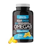 AQUAOMEGA 5x Ultimate Strength High EPA, No Fishy Aftertaste Omega 3 Supplements with DHA & Vitamin D, Fish Oil Omega 3 Fatty Acids for Women & Men, Wild Caught Omega3 Fish Oil, 240 Softgels