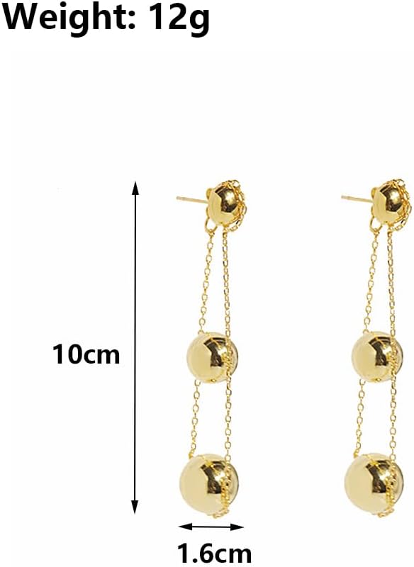 14K Gold Ball Drop Dangle Earrings for Women,Dainty Triple Round Balls Beaded Statement Earrings Vintage Thin Link Chain Jewelry Accessories - Image 2