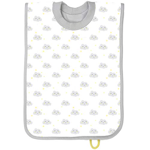 Grand Bavoir Maternelle Coton Bio GOTS Budhi Budha/Bavoir Elastique Maternelle Avec poche De Rangement Intégrée et Etiquette Prénom/ 6 mois à 4 ans/Serviette Cantine Maternelle Oekotex/Nuages