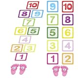 XLIUAX 10Pcs Hopscotch Game Floor Stickers, Number Lattice Floor Sticker with 1 Pair Footprint Stickers, Funny Puzzle Games Wall Decals for Bedroom Living Room Ground Corridor