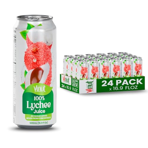 Image of VINUT 100% Lychee Juice, No Added Sugar, Not From Concentrate, 16.9 fl oz (500 mL) Can, Pack of 24