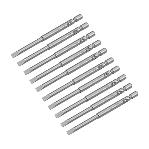 Utoolmart Magnetic Slotted Screwdriver Bits, Round Shank Screwdriver Bits Set, Sl3 Slotted Screwdriver Bits, S2 High Alloy Steel, 60Mm Long 4Mm Dia S2 Screw Driver Kit Tools, 10 Pcs #TOP26