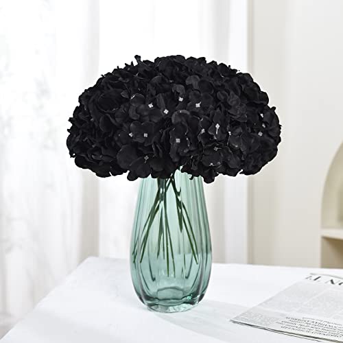 Lushidi 10Pcs Silk Hydrangea Heads With Stems Artificial Flowers For Wedding Party Home Decor (Black) #TOP1