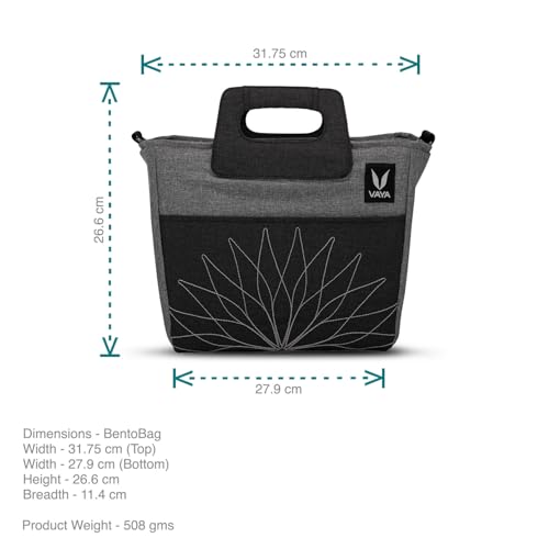 Image of VAYA Insulated Lunch Bag, Waterproof and with Cutlery Pouch, Multipurpose & Easy-to-Carry Lightweight Tote with Zip and Handle, Sling Bag with Adjustable Detachable Nylon Strap, Pepper-Grey