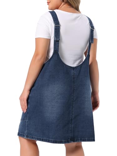 Image of Agnes Orinda Plus Size Denim Overall Dress for Women Sleeveless V Neck Denim Jumper Dress with Pocket