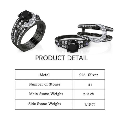 Jeulia Black Wedding Ring Set for Women 2pcs Triple Moon Godness Band Ring Set Purple Crystal Cresent Wedding Engagement Promise Jewelry2