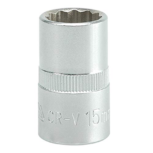 Image of Yato YT-1277 Bihexagonal Socket of Size 15mm & Length 38mm Suitable for 1 /2 inch drive Socket Wrench Set |DIN3121 CrV Chromium Satin Plated Steel