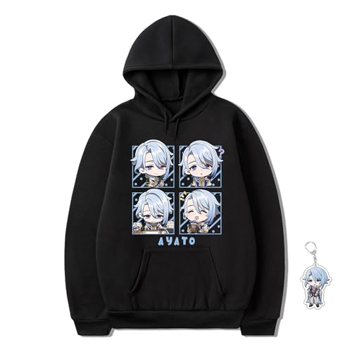 Anime Hoodie Women Sweatshirt Sweater Men Unisex Anime Hoodie Furina Scaramouche Hu Tao, Free Keychain (Black-Ayato-1,XS,X-Small)