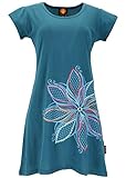 Size:S/M (36) Elegantes Goa Minikleid mit sommerlichem Retro-Druck und kontrastreicher Stickerei