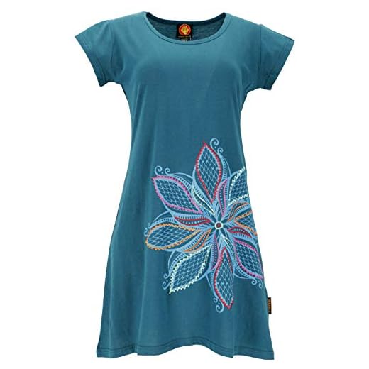 Guru-Shop hippie minikleid boho chic, alternativ tunika blommor, kvinnor, bomull, kort kläder alternativ kläder