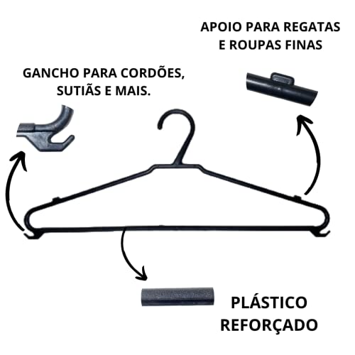 Kit 50 Cabides Organizadores De Guarda Roupas Resistente Grosso Preto
