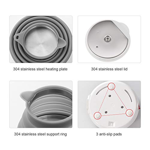 Image of 110V 555ML Ultrathin Travel Foldable Electric Kettle with Separable Power Cord and Handle, Boil Dry Protection, Food Grade Silicone