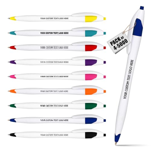 DISCOUNT PROMOS Personalized Ballpoint Pens, Bulk Packs of 4 to 5000 Pieces, Blue Ink, Slim & Curvy Design, Retractable, Ideal for Office, Corporate Merchandise, Tradeshows - BlueBI
