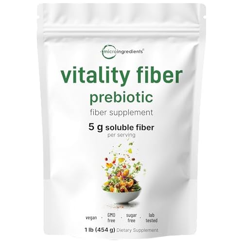 Micro Ingredients Vitality Prebiotic Fiber Powder, 1lb | Easy Mix Powder for Digestive & Gut Health | Daily Prebiotic Soluble Fiber Supplement for Women and Men | Unflavored, Sugar Free & Ve