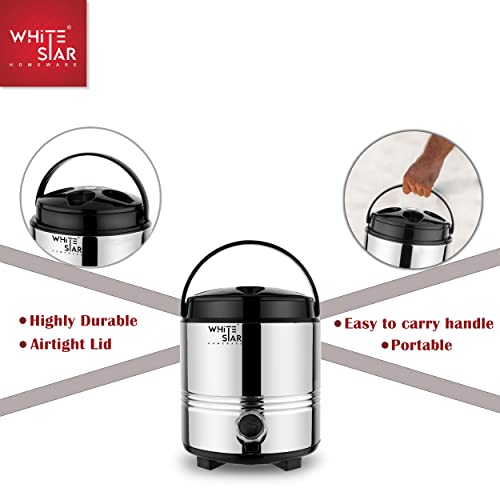 Image of WHITESTAR Stainless Steel Insulated Water Bottle /Jug for Traveling, Office, Kitchen I 5 Liters of Water Storage Container with Airtight Lid and Leak Proof Tap I Unbreakable & Durable