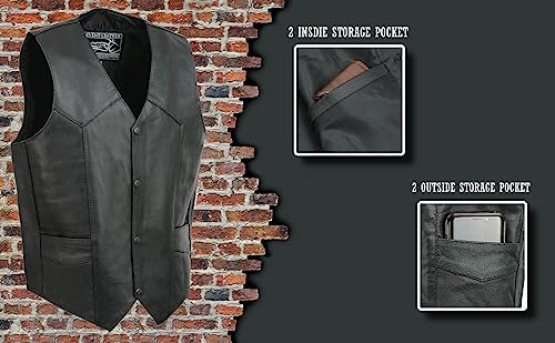 Image of EVENT LEATHER EL1310GO Men's Classic Western Style Snap Button Black Motorcycle Riders Leather Vest