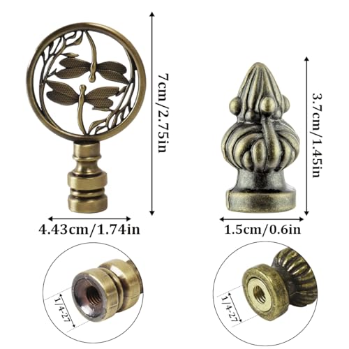 Image of 4Pcs Lamp Finials,Antique Bronze Double Threaded Pineapple Lamp Finial & Double Dragonflies Openwork Lamp Finials,Brass Lamp Finial with Antique Bronze Ten-Thousand Character Lamp Finials Decorative