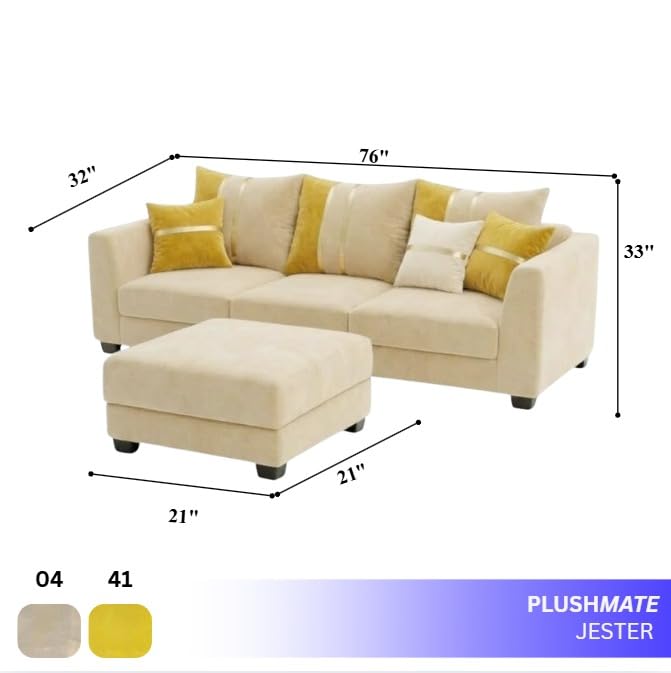 Image of Vero 4 Seater L Shape Sofa Set with Movable Ottoman | Flexible Left or Right Layout | Luxury Velvet Suede Fabric | Modern Living Room Sofa | Cream