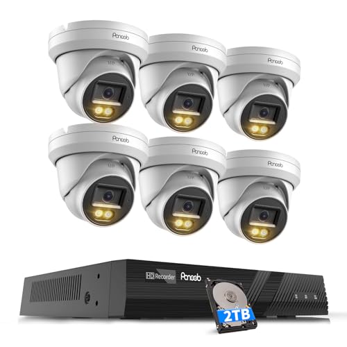 5MP NVR Security Camera System, 6PCS Wired 5MP IP Surveillance Dome Turret Cameras with Person Detection, Smart Dual Lights Color Night Vision, 4K 8 Channel PoE NVR 2TB HDD, PD93BA0608-5MDF