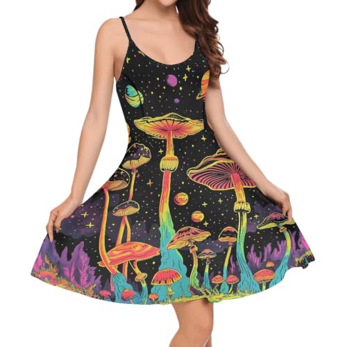 Image of Women's Spaghetti Strap Dress Summer Casual Swing Sundress Girls Beachwear Swing Mini Dress