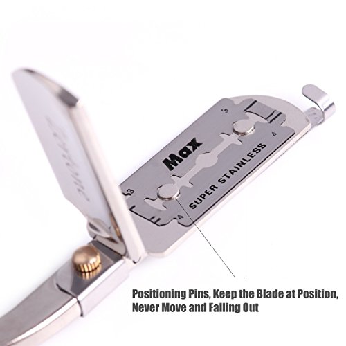 Zertone Straight Edge Razor Natural Wood Scale with 5 Double Edge Blades - Professional and Close Shaving - Manual Shaver, Barber Razor Blade (Aluminum) - Thumbnail 4