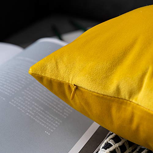 Yellow Velvet Throw Pillow Covers Soft Solid Square Decorative Pillowcase Set Cushion Case for Sofa Bedroom Car 2 Pieces 18" x 18" by UPOPO - Used condition - Image 3