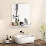 HOMCOM Miroir de Salle de Bain Moderne avec étagère, Miroir Mural 50 x 60 cm pour entrée, Couloir, Chambre, Blanc
