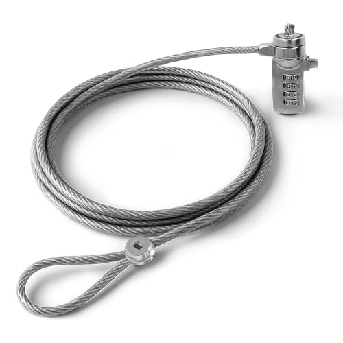 Cable antirrobo de 150 cm de seguridad de acero, combinación numérica, compatible con ranura Kensington Standard T-Bar. Uso 2 en 1: protección portátil y cadena para bicicleta, moto, scooter, patinete