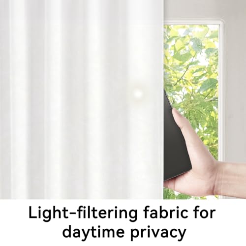 Vatge Self-Adhesive French Door Curtains - Rodless No Drill Light Filtering Window Treatment for Sliding Glass Doors, 1 Panel, W25 x L72, Greyish White by Vatge - Used condition - Image 5