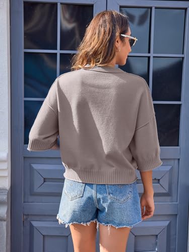 Image of Women's Short Sleeve Cropped Sweaters 2025 Summer Oversized Loose Fit Drop Shoulder Casual Sweater Tops