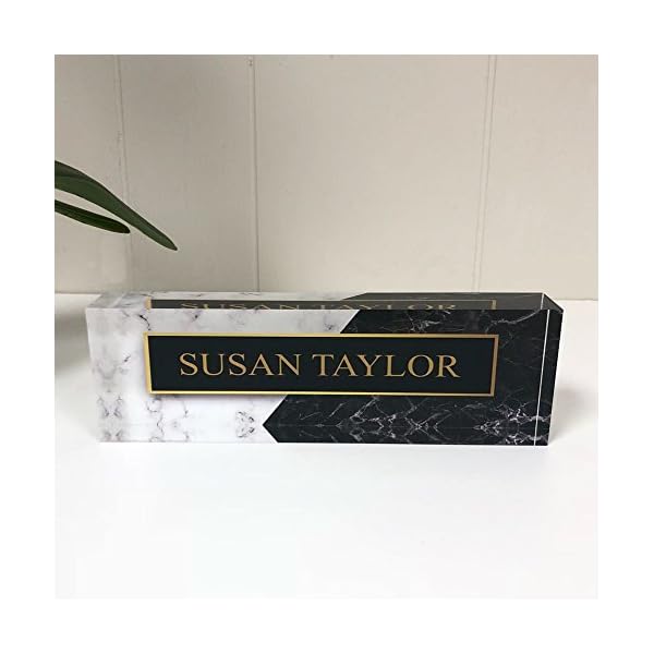 Artblox personalized name plate for desk black white marble design on clear acrylic glass custom desk name plate personalized name and credentials for teacher phd military office name plate  urban country home decor
