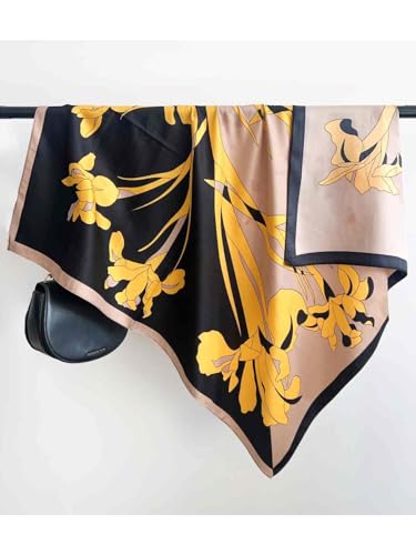 Image of Printed Poly Silken feel Scarf Stole for Women | Stylish, Soft, & Lightweight | Satin Feel Neck Scarf, Hair Scarf, Head Scarf for Women | Square Silk Stole for Handbag