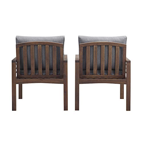 Walker Edison Modern Wood And Metal Outdoor Patio Chairs, Set Of 2 All Weather Backyard Conversation Garden Poolside Balcony, 26 Inch, Dark Brown And Grey #TOP3