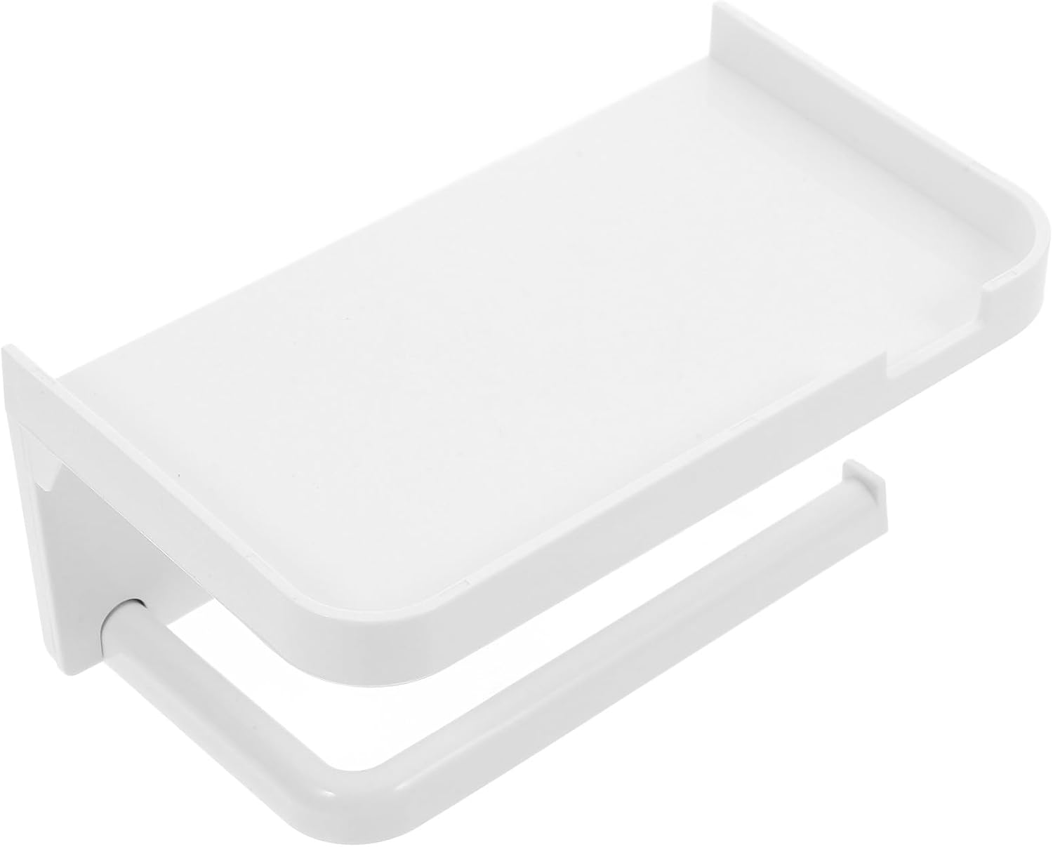 Toilet Paper Holder Wall Mount with Shelf, White Double-Layer Bathroom Tissue and Wipes Holder for Home and Commercial Restrooms, No-Drill Installation