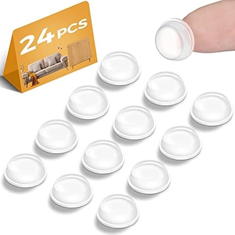 24 Pcs Silicone Bumpers Adhesive Buffer Pads Clear Cupboard Door Stops Door Pads Stop Slamming Protector Soft Close Silicone Dots Furniture Pads for Kitchen Cabinet Floor Wall Glass, Cylindrical Cover