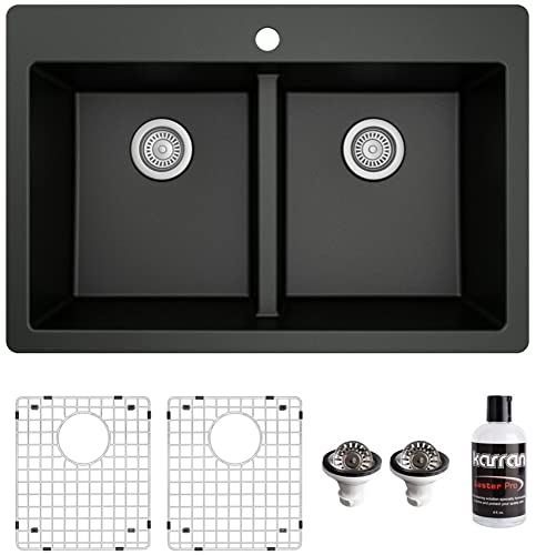 Karran Black Quartz Double Equal Bowl Kitchen Sink #TOP19