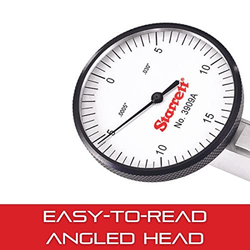Starrett Dial Test Indicator With Dovetail Mount, Two Dovetail Clamps And Case - 1-9/16" White Dial Face.030" Range, 0-15-0 Dial Reading.0005" Graduations - 3909A #TOP3