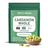 SPICE TRAIN, Green Cardamom Whole Pods (100g/ 3.53oz) 200+ Servings | Large size Green Elaichi | Pure, Non GMO, Gluten Free | 100% Raw from India | Resealable Zip Lock Pouch