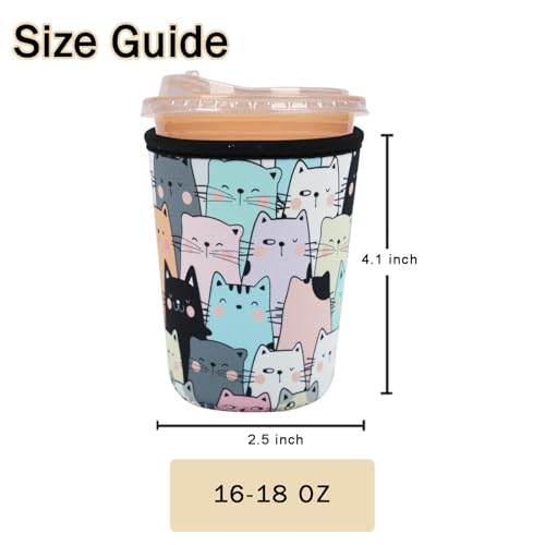 Image of Reusable Insulated Sleeve for Iced Coffee Cup, Coffee Neoprene Sleeve for Cold & Hot Drinks, Beverage Holder for Iced Coffee (Cat Party, Small: 16-18oz)
