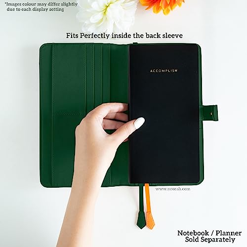 Image of NEORAH- PETITE Notebook SLEEVE with SNAP Button -[SLEEVE ONLY]|Vegan Leather|Office Diary Holder with Penloop|2 Front & 1 Back Pocket|4 Card Slots|2 BookMarks -Fits any PETITE Softcover - DARK GREEN